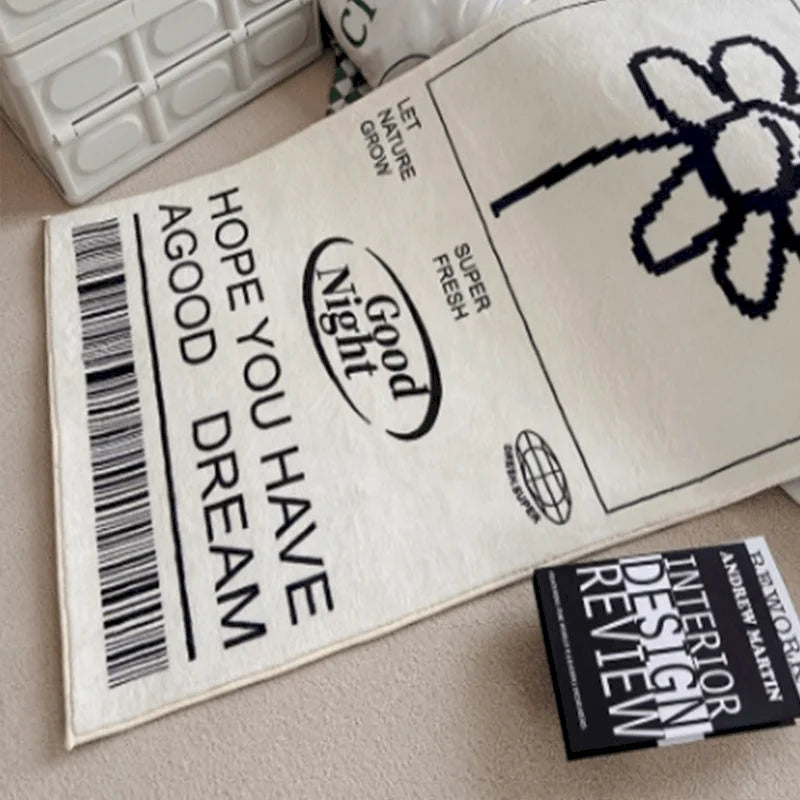 serviette moderne fleur noire texte blanc minimaliste polyester antidérapante intérieure extérieure chambre salon