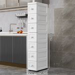 rangements mural blanc gris moderne minimaliste meuble tiroirs poignées roulettes