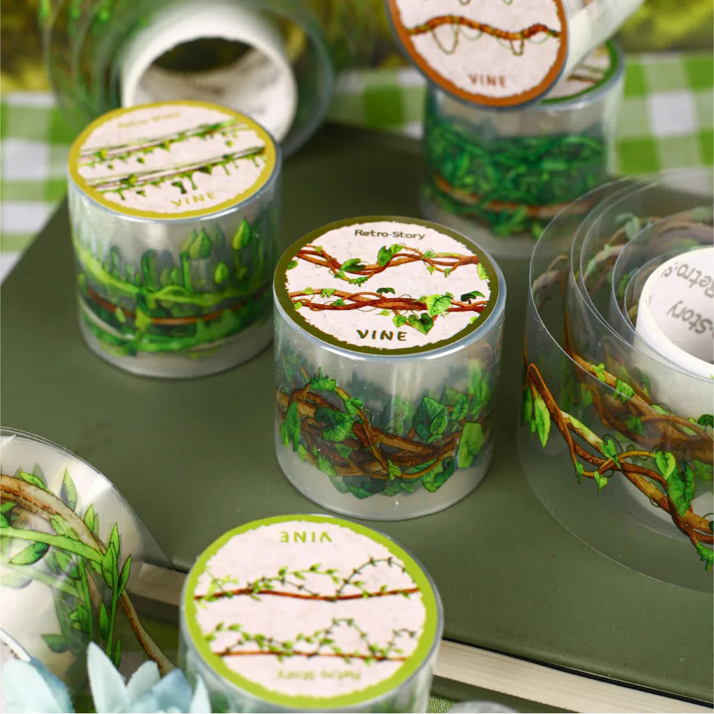rubans adhésifs décoratifs vigne feuilles grappes vert brun naturel scrapbooking diy junk journal