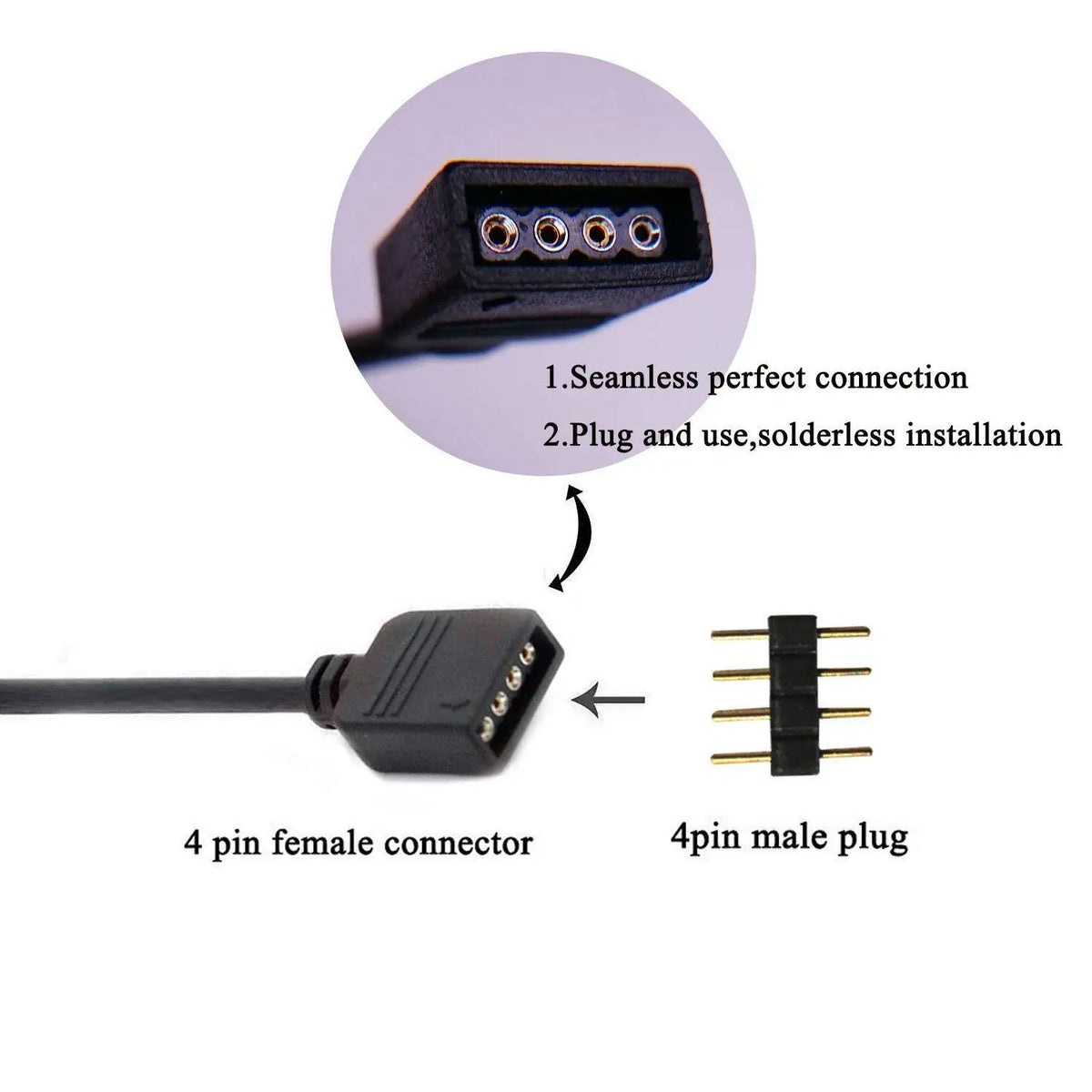 câble splitter led noir connecteurs multiples 5050 3528 header rgb 24v 1to4ways