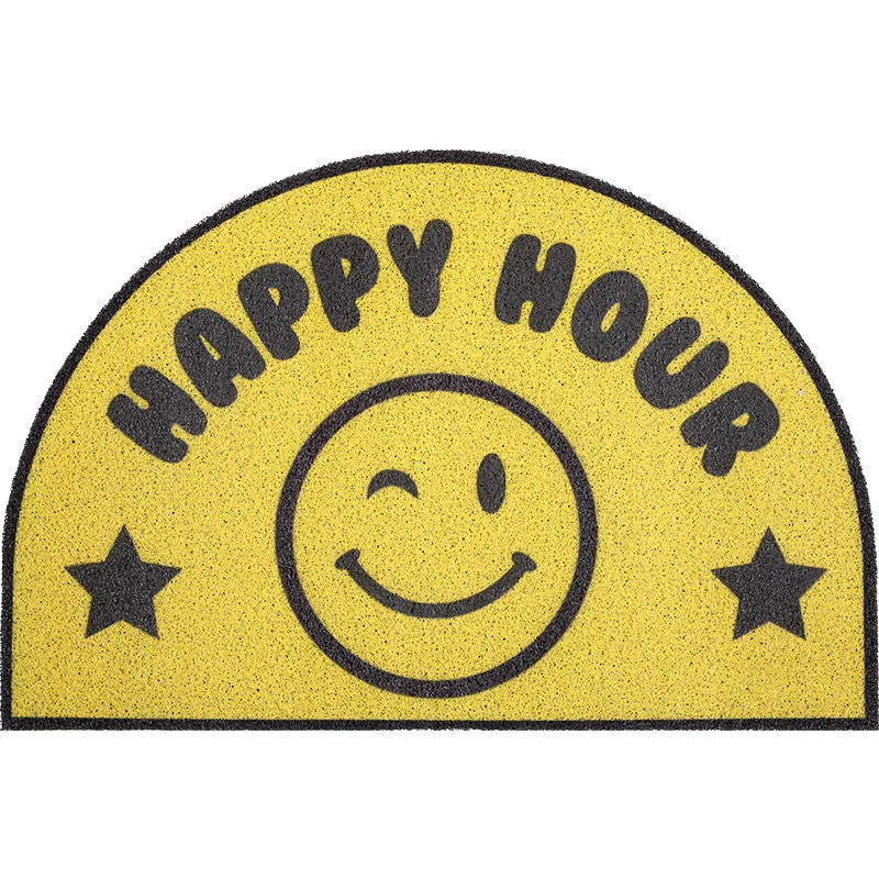 tapis moderne jaune violet gris imprimé smiley lucky day feet salon entrée imperméable