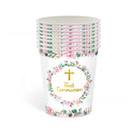 assiettes jetables thème eucharistique croix dorée fleurs mariage baptême anniversaire fêtes enfants