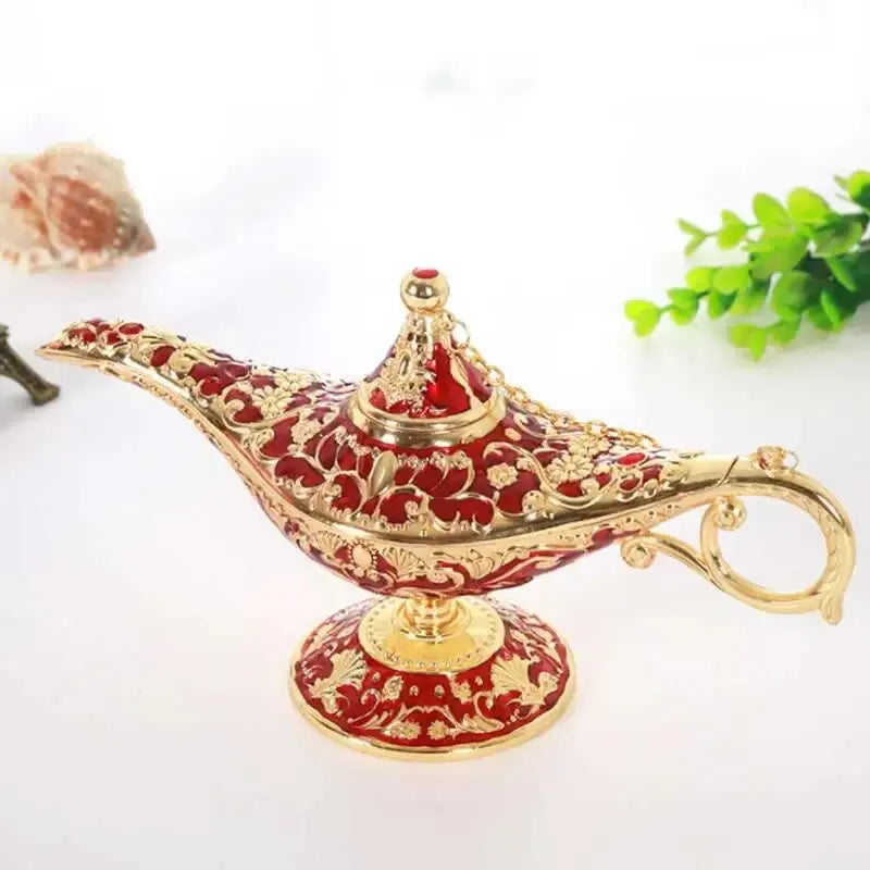 lampe huile décorative aladdin métal ornement floral bleu rouge violet vert orientaliste