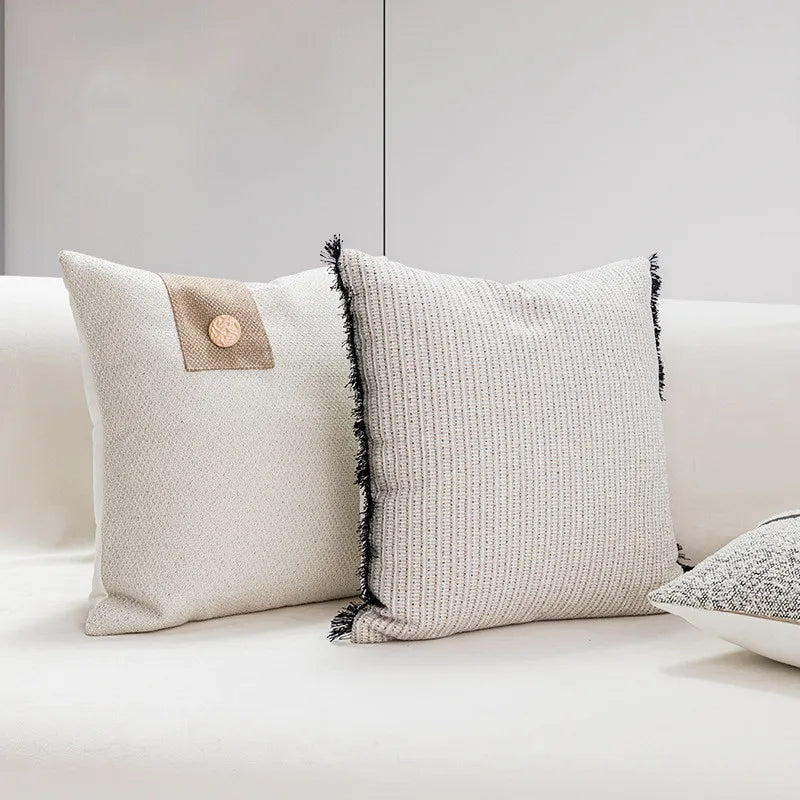 coussin géométrique laine coton contemporain beige gris noir décoratif sofa lit voiture