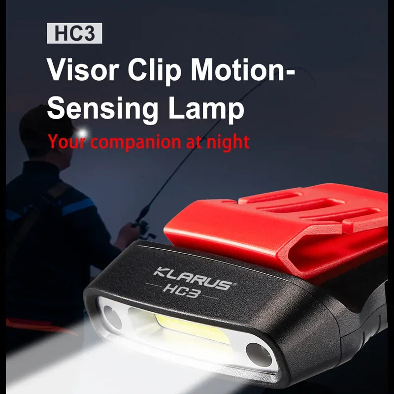lampe visière rouge noir rechargeable détecteur mouvement clips bandeau autonomie 27h led compact moderne