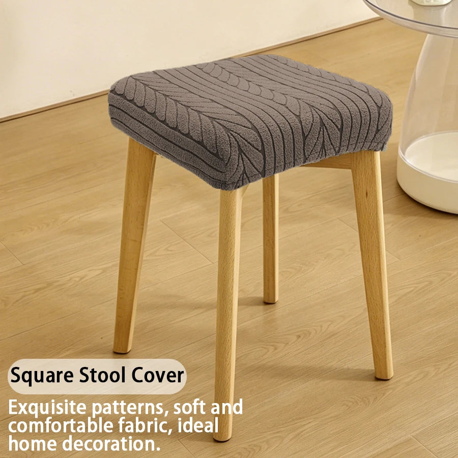 couvre tabouret carré moderne beige rayures horizontales élastique adhésif extérieur accueil
