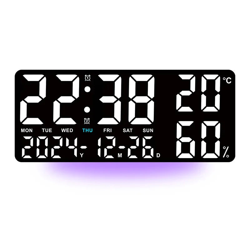 horloge murale digitale noir bleu vert compte rebours température humidité moderne lumineuse