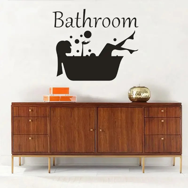 autocollant mural noir femme baignoire bulles graphique minimaliste