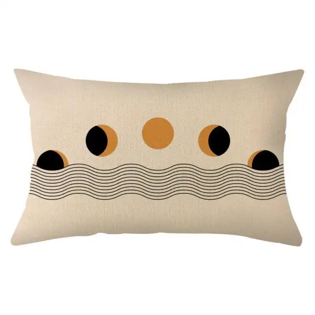 coussin rectangulaire polyester motif géométrique moderne beige orange noir blanc respectueux environnement qualité maison