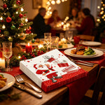 serviettes papier noel pere noel rouge blanc geometrique festives 16.5cm 6.5cm