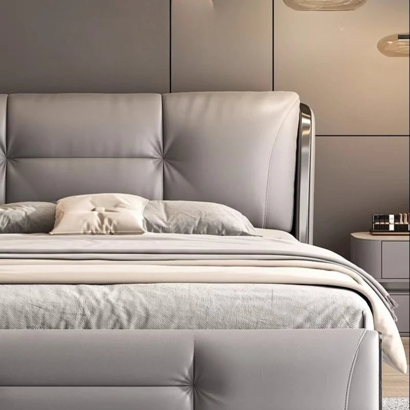 lit gris simili cuir doux moderne rangement 180cm 200cm assemblage maison