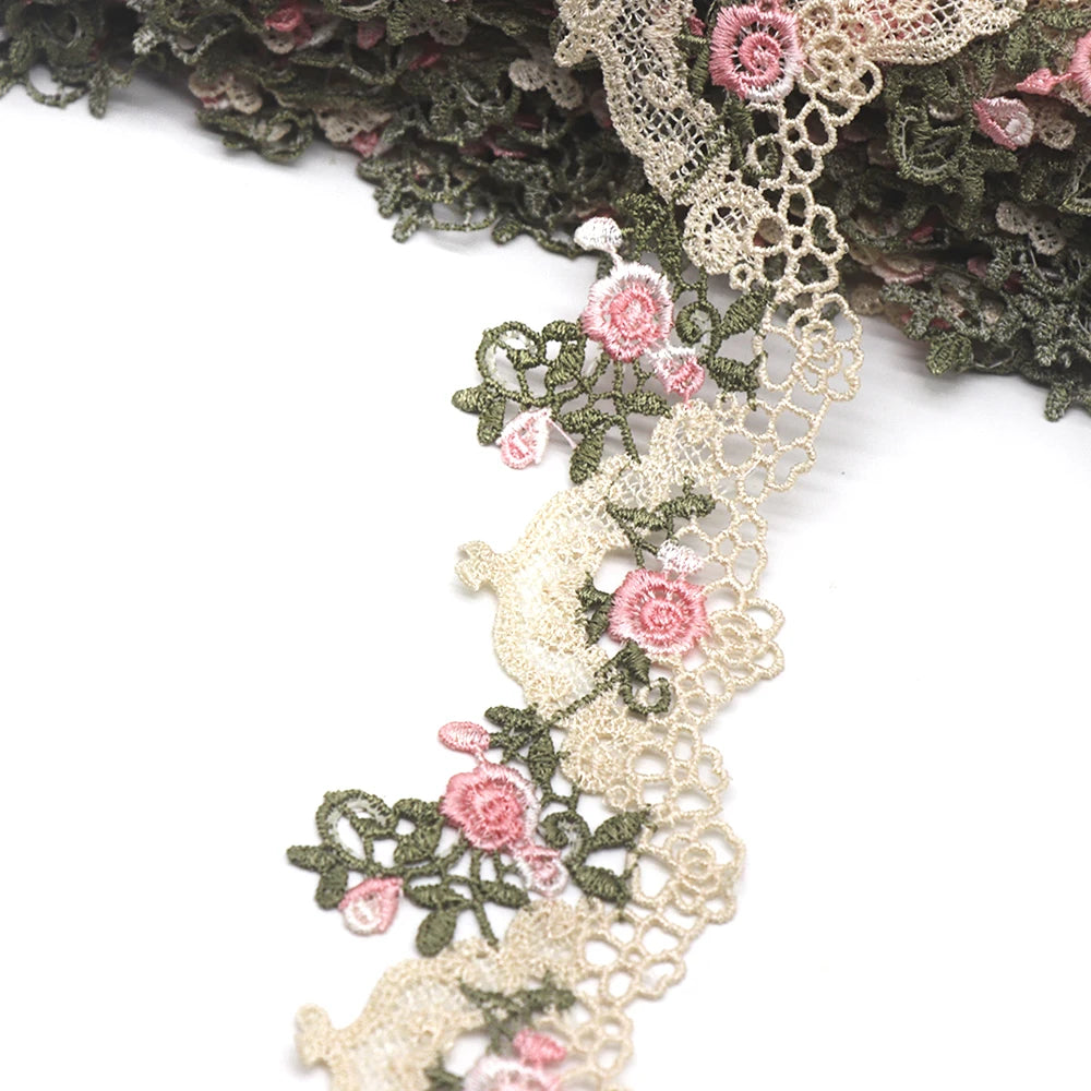 ruban dentelle fleurs brodées beige rose clair opacité traditionnel coton polyester