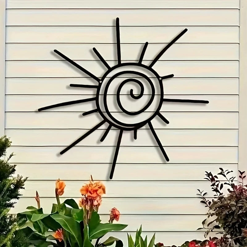 plaque murale moderne motif soleil spirale noire deco intérieure minimaliste métal accrochage