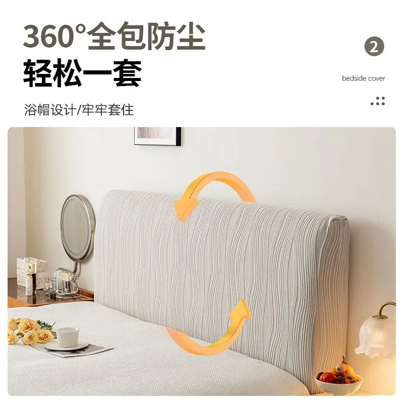 couvre tête lit moderne rayures horizontales beige clair anti salissure adhésif polyestere