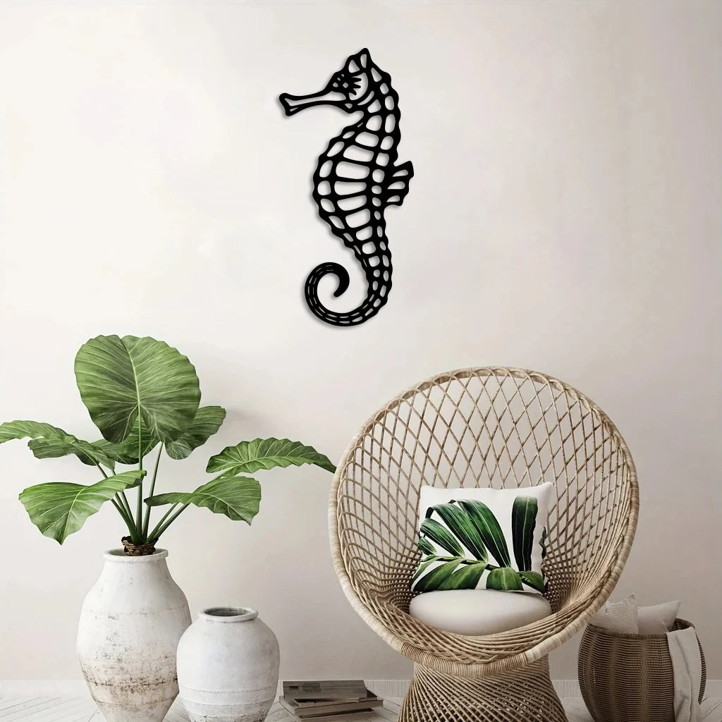 décoration murale hippocampe squelette noir moderne adhésif intérieur salon résistante