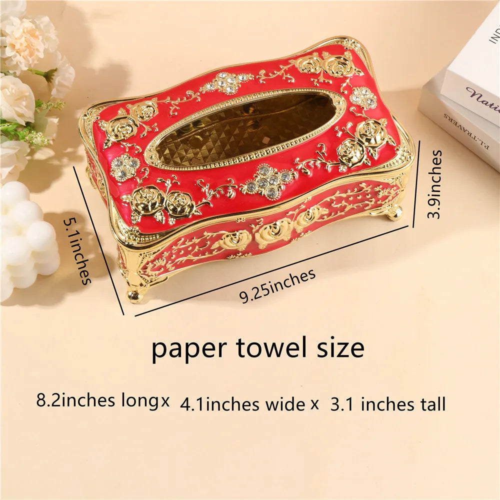 boîte mouchoirs ornements floraux strass blanc or rouge