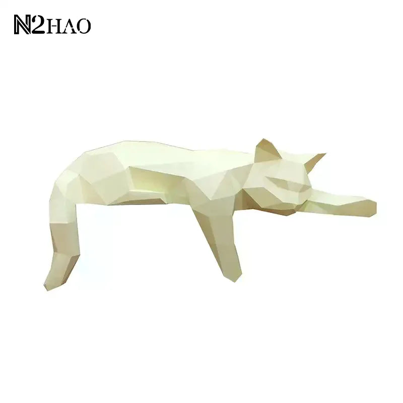 sculpture géométrique chat noir blanc moderne décoration intérieure papier découpé minimaliste assembleur