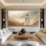 tableau moderne paysage abstrait nuages montagnes beige marron gris blanc sans cadre toile impression