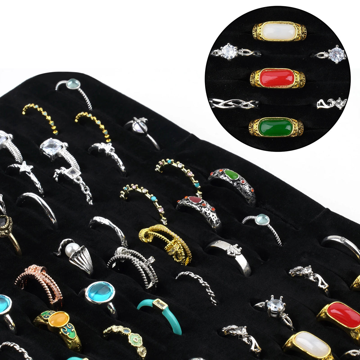 boîte rangement bijoux velours noir moderne zippée anneaux boucles doreilles opaques