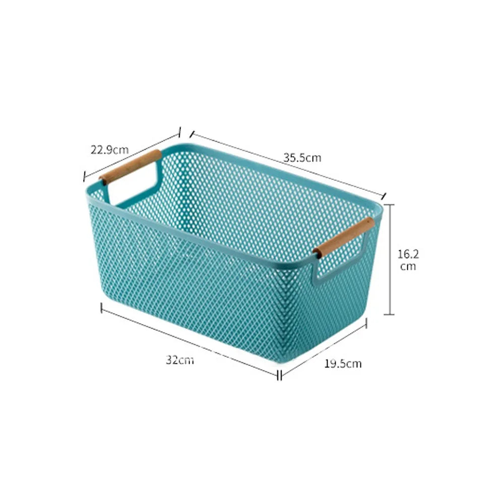 panier rangement maille tissée poignées bois blanc bleu rose noir multifonctionnel grands moyens petits