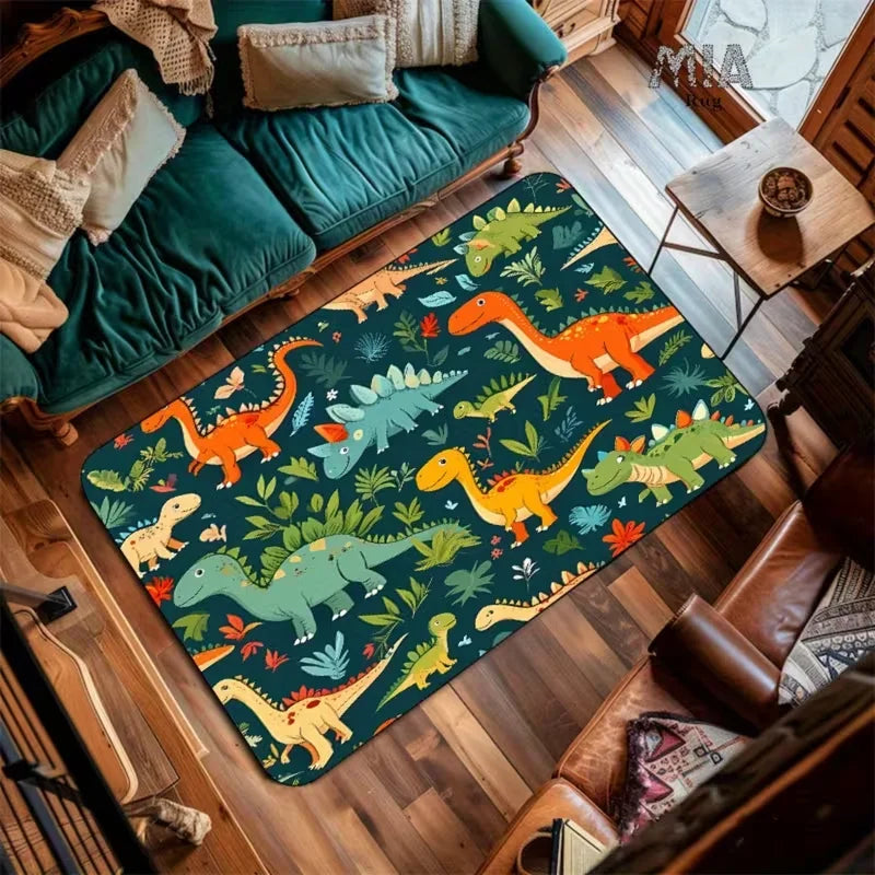 tapis moderne animaux jungle géométrique vert blanc bleu orange jaune polypropylène polyester