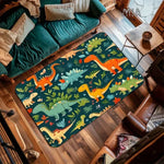 tapis moderne animaux jungle géométrique vert blanc bleu orange jaune polypropylène polyester