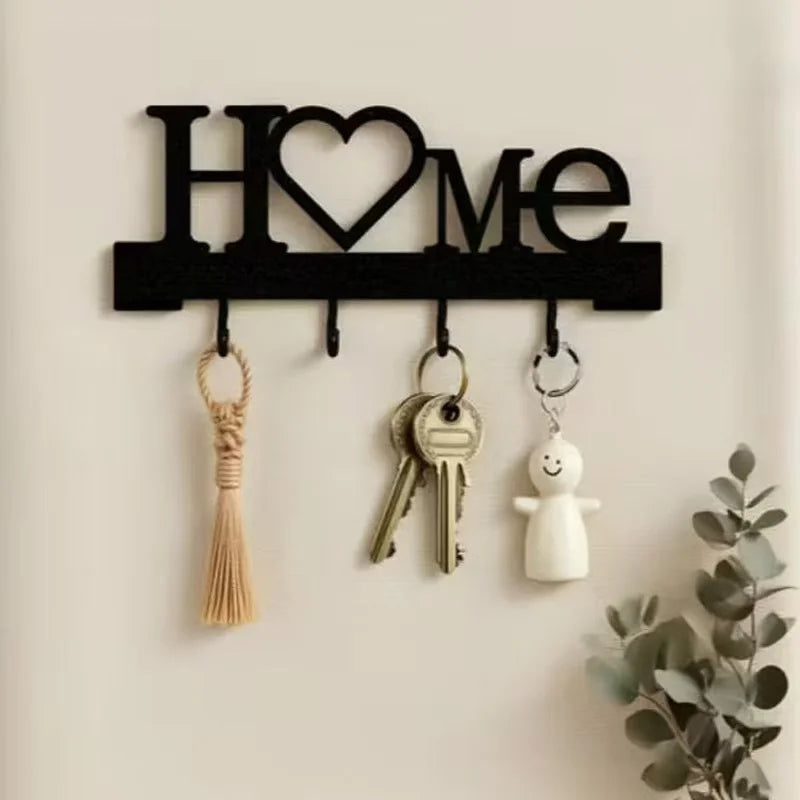 porte clés mural cœur crochets fixation sans perçage décoration salon minimaliste noir blanc modernes