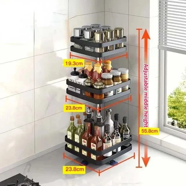 étagère rotative épices bouteilles noir structure métallique moderne respectueux environnement silicone suction cups