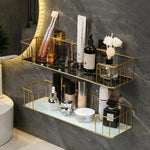 étagère murale adhésive or marbre moderne panneau verre métal cosmétique minimaliste