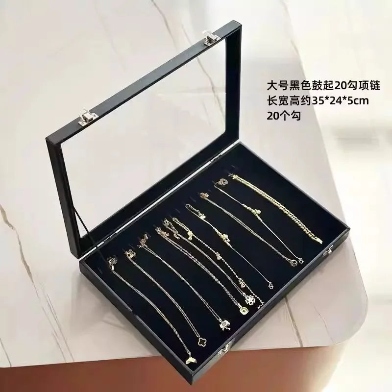 boîte bijoux grande capacité bois foncé motifs classiques modernes transparentes clips pendentifs étui rangement