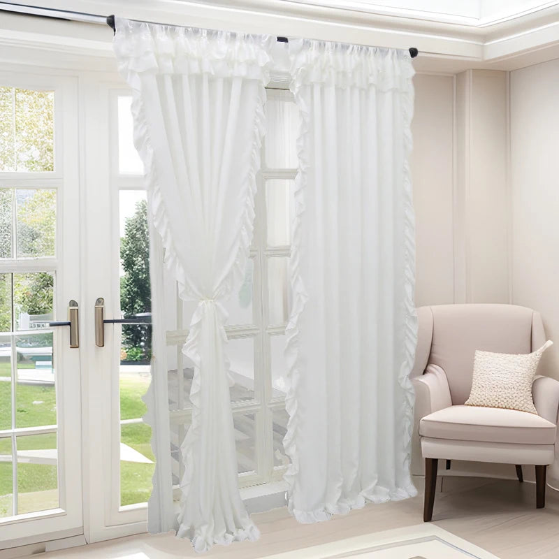 rideau blanc classique volants translucide fenêtre française chambre salon polyester