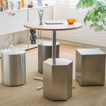 tabouret métal hexagonal moderne tabouret rond minimaliste meuble salon ottoman geometrique argenté gris