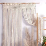 rideau macramé coton beige clair motif géométrique franges boho chic décoration intérieur séparation porte