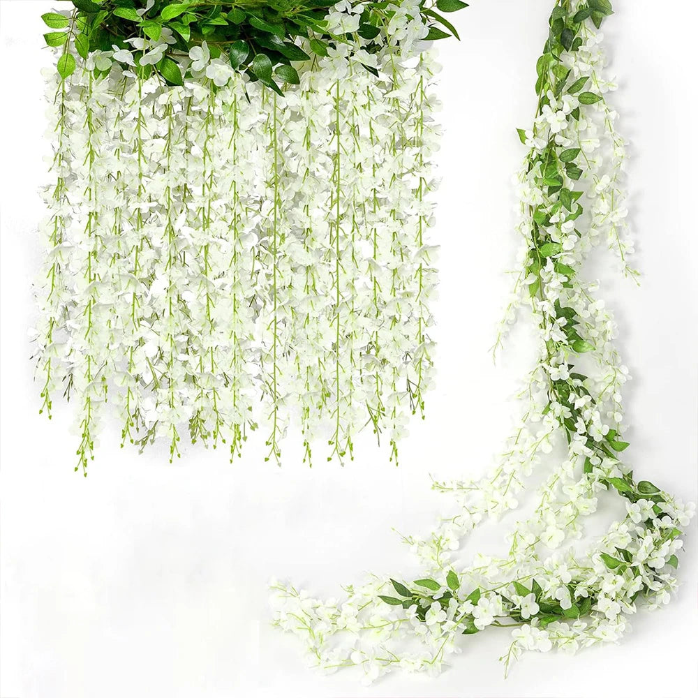 guirlande fleurs artificielles blanc vert intérieur mariage romantique décoration chambre coucher festive