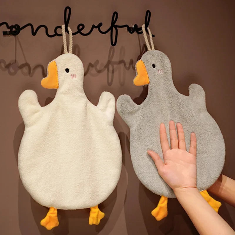 serviette main forme canard blanc gris poilu absorption cuisine salle bain