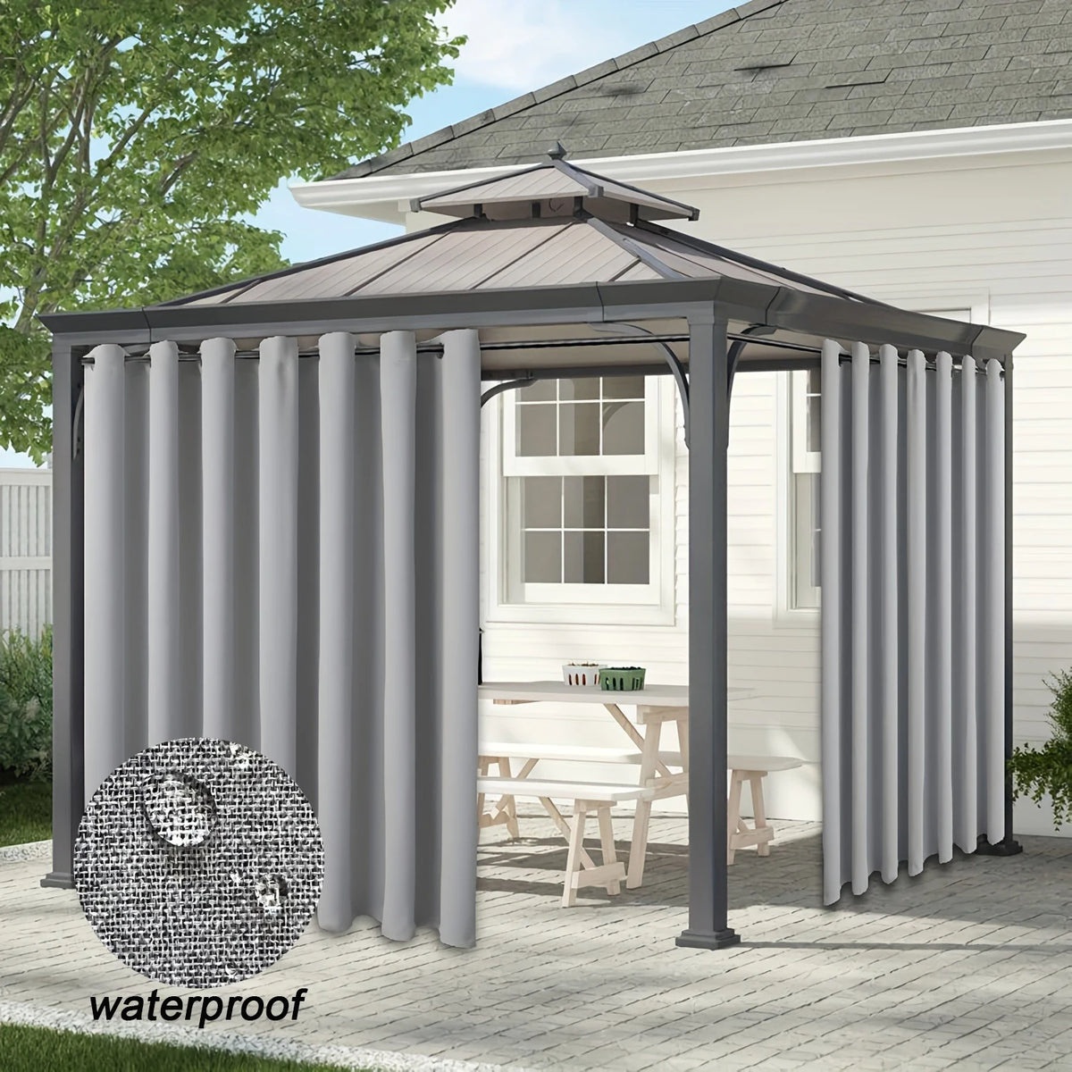 rideau extérieur imperméable blackout moderne gris foncé tissu texturé pergola patio 132x213cm