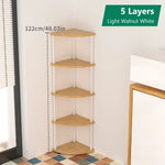 étagère angle bois moderne marron beige plateaux métal noire minimaliste compartments boîtes tissu