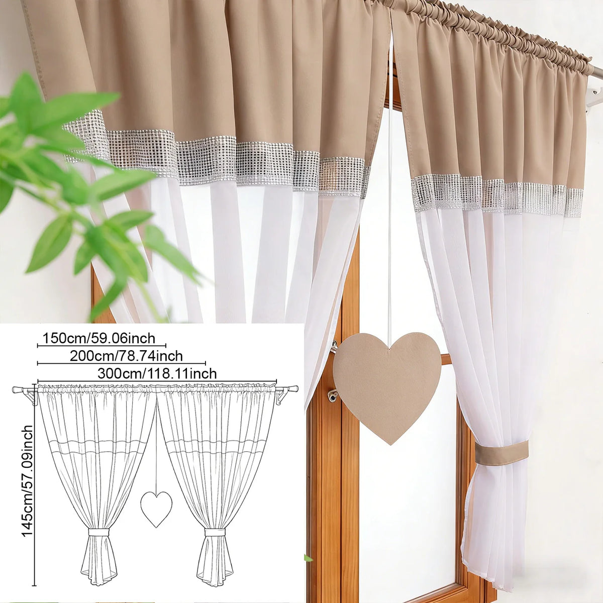 rideau moderne élégant polyester translucide motif rayures beige blanc salon