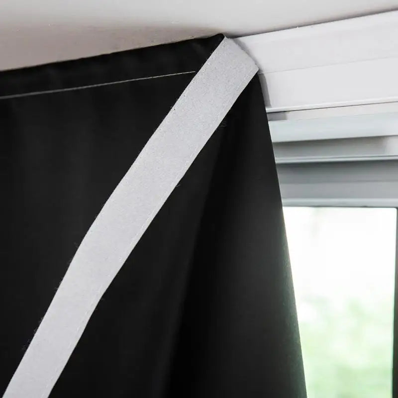 rideau noir opaqué moderne auto adhésif sans perçage isolant thermique rubans pompons