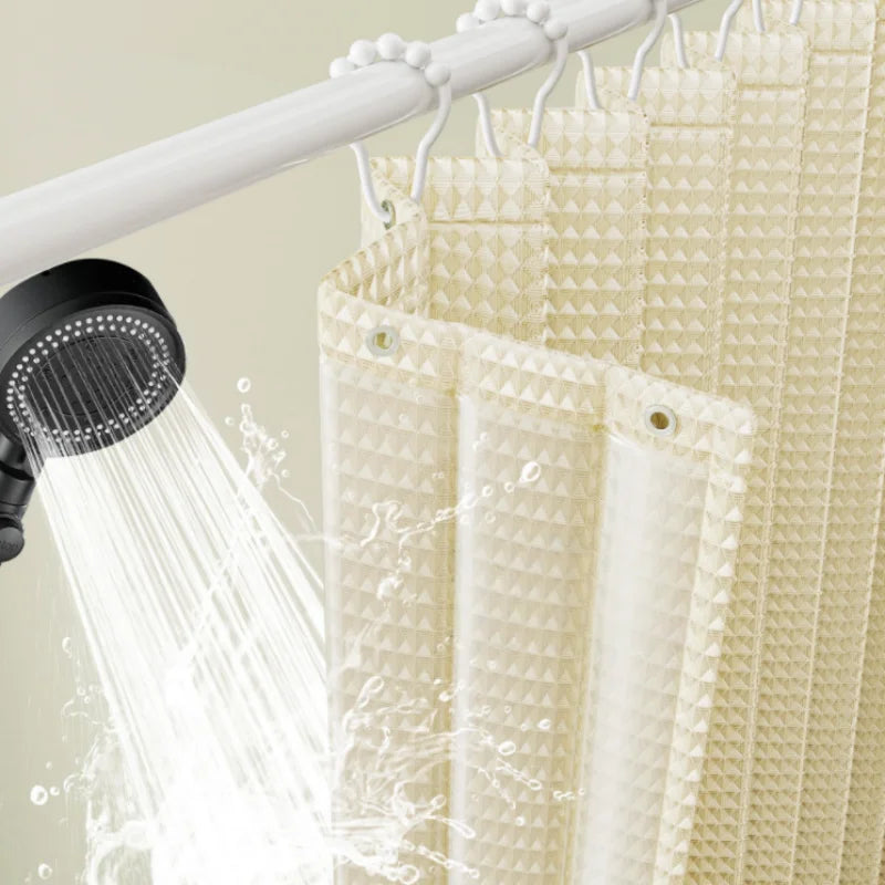 rideau douche blanc moderne polyester gaufre triangles relief opaquant eyelets respectueux environnement