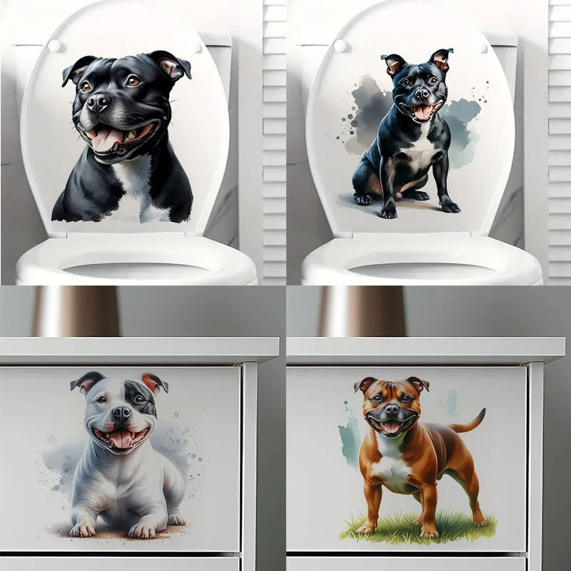 sticker adhésif mur illustration chien moderne noir blanc gris vert bleu pvc amovible réutilisable