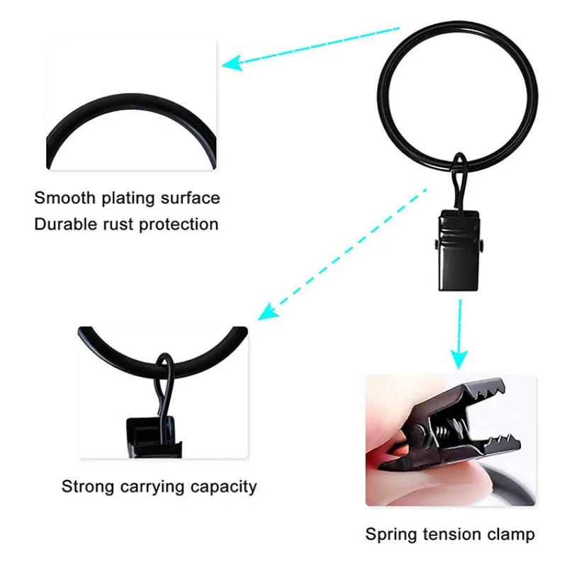 anneaux rideau pinces suspension métal antirouille moderne clips tringle noir rond lisse 3.5x25mm 3.5x32mm