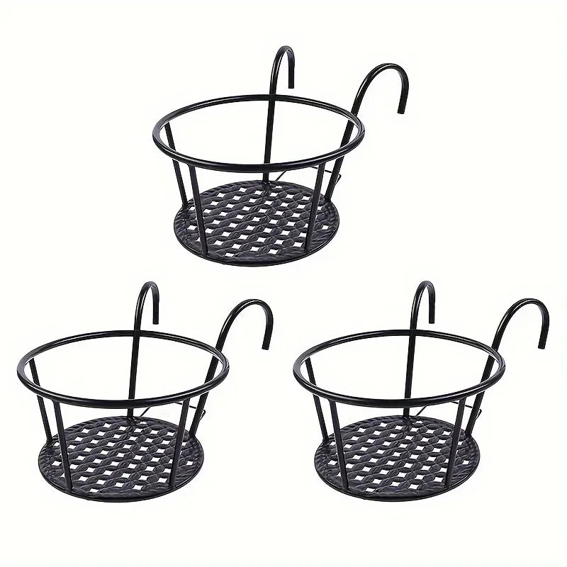 supports suspensibles pots fleurs couleur noire vive geometrie moderne balcon fenetre crochets plantes vertes