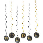 décoration suspendue anniversaire moderne numéros 13 16 18 21 noir points dorés festive