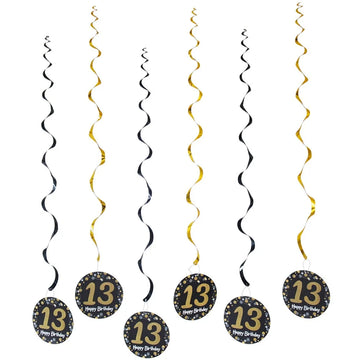 décoration suspendue anniversaire moderne numéros 13 16 18 21 noir points dorés festive