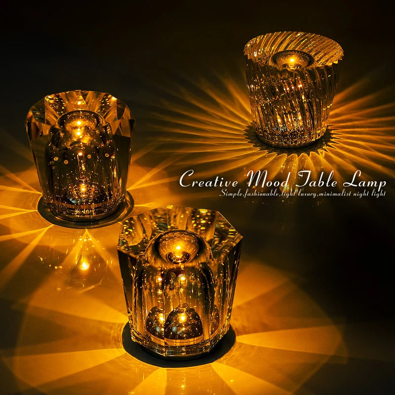 lampe table led cristal transparent moderne rechargeable usb adjustable lumière chambre coucher