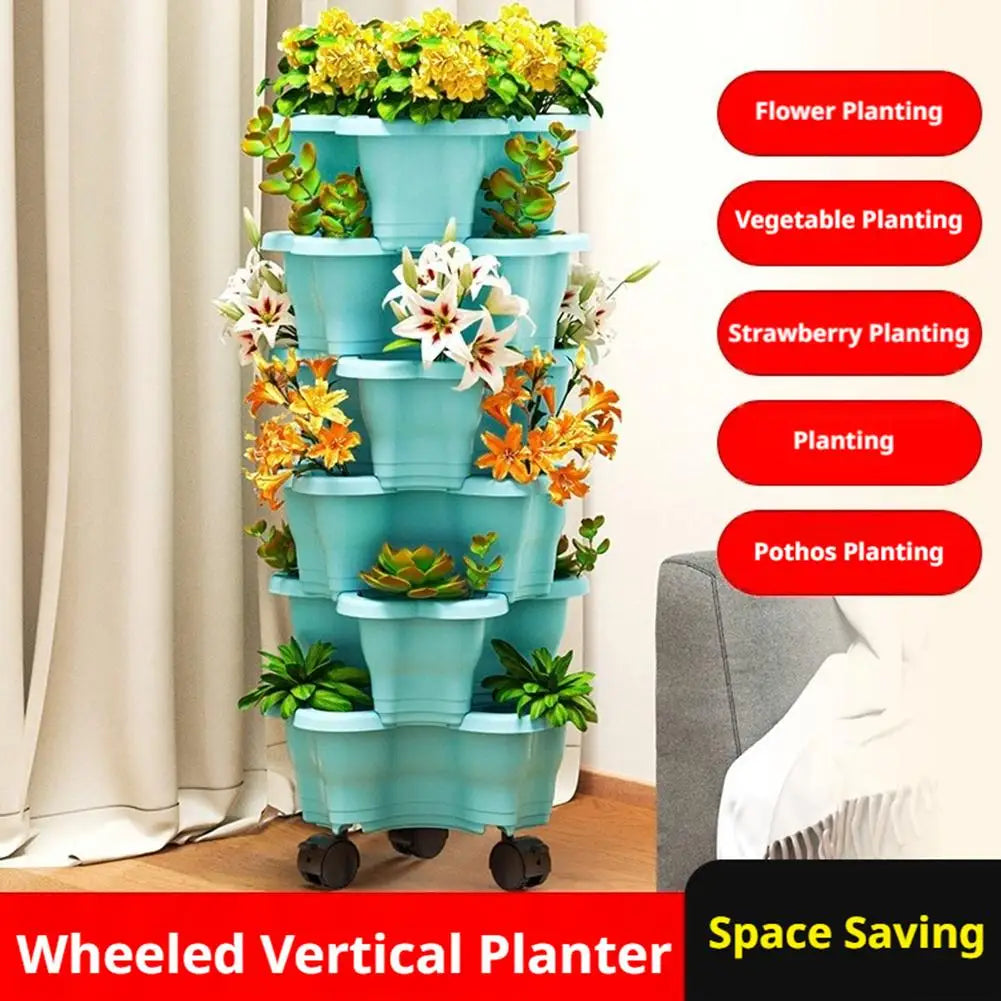 pots fleurs verticaux bleu vert jaune rose gris modernes pratiques roulettes niveaux