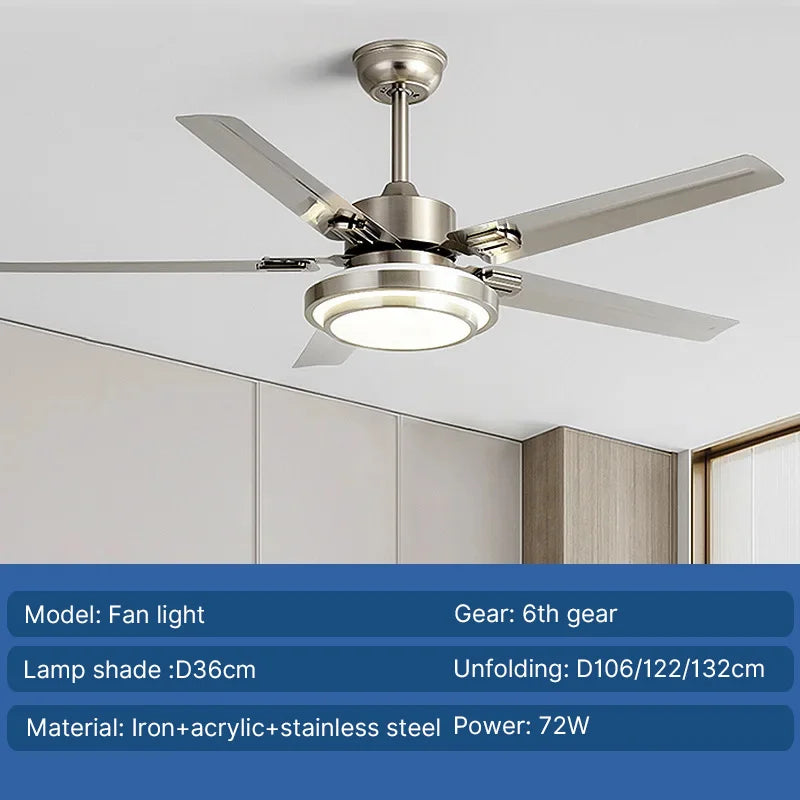 ventilateur moderne argenté led dimmable vitesses télécommande 42 48 52 pouces