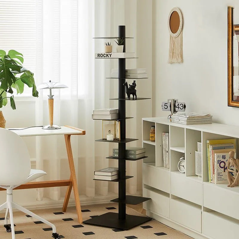 étagère arbre moderne minimaliste noir orange blanche rangement salon livres plantes décor
