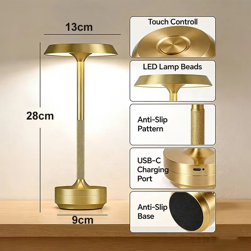 lampe table led rechargeable tactile moderne or noir sans fil chambre coucher